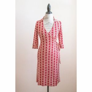 70s Red & White Chain Link Wrap Dress